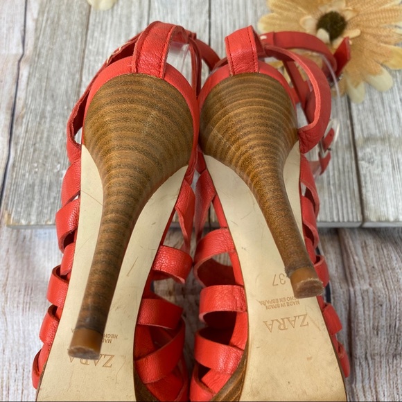 Zara Coral Leather Sandals Size 37 - Picture 10 of 12